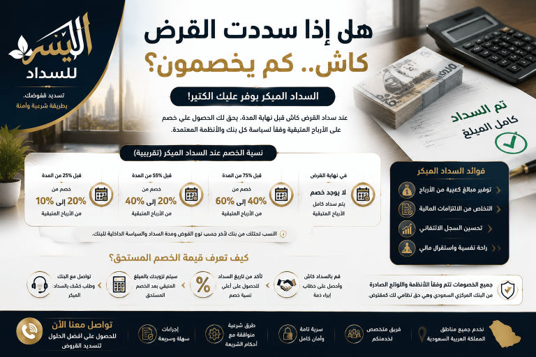هل إذا سددت القرض كاش كم يخصمون؟